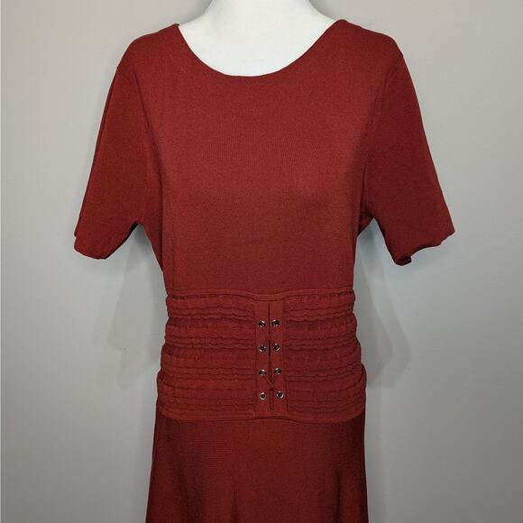 Antonio Melani Red Ruffle Waist Cottagecore Fit & Flare Short Sleeve Dress Large - Picture 2 of 7